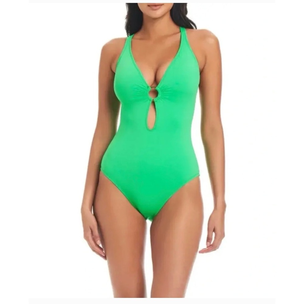 Bleu Rod Beattie Ring me Up Swimsuit 8ā Green O-Ring Cutout Swim